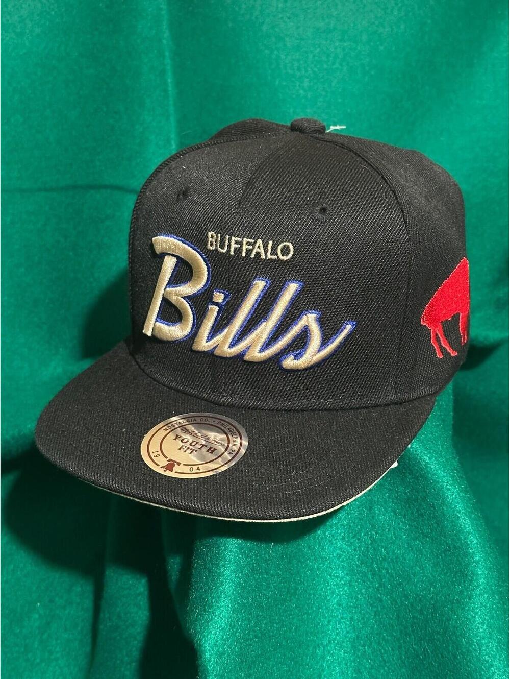 Buffalo Bills Mitchell & Ness YOUTH Bills Script Front & Red Buffalo side patch